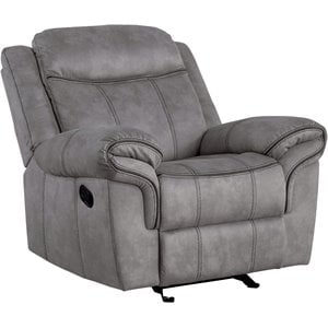 Bowery Hill Transitional Velvet Glider Motion Recliner in Gray