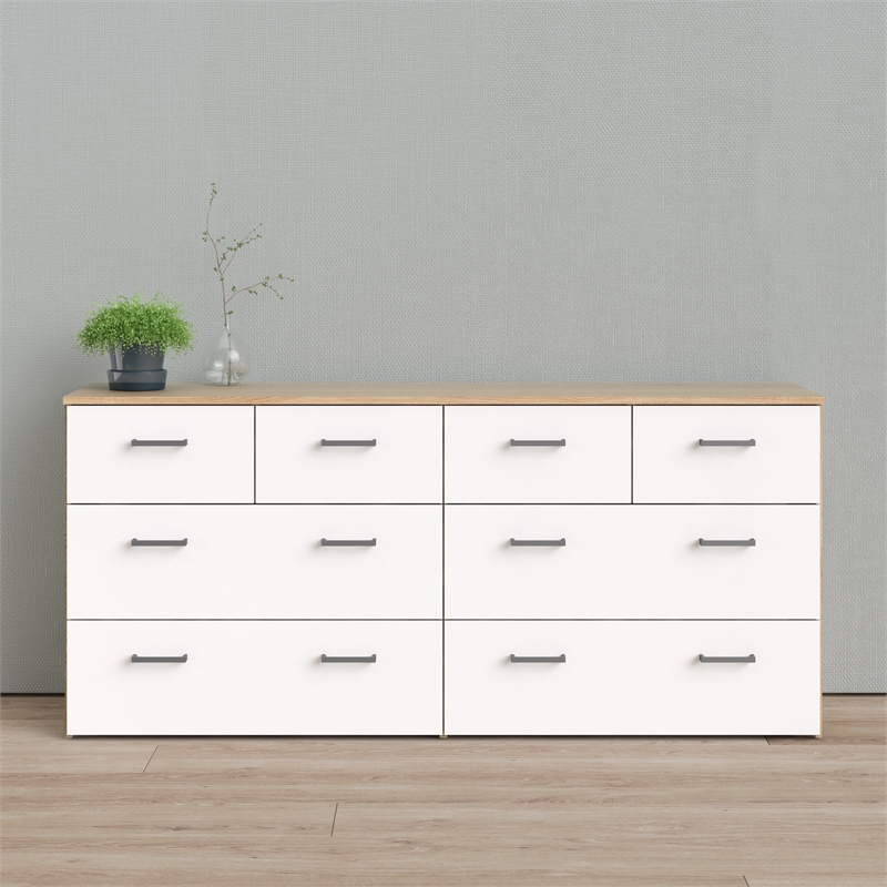 Bowery Hill Low Profile 8 Drawer Double Dresser in Oak and White