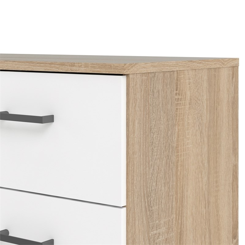 Bowery Hill Engineered Wood Low Profile 8 Drawer Double Dresser in Oak and White