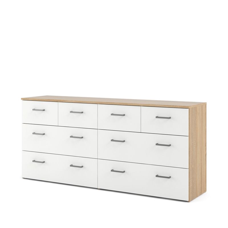 Bowery Hill Low Profile 8 Drawer Double Dresser in Oak and White