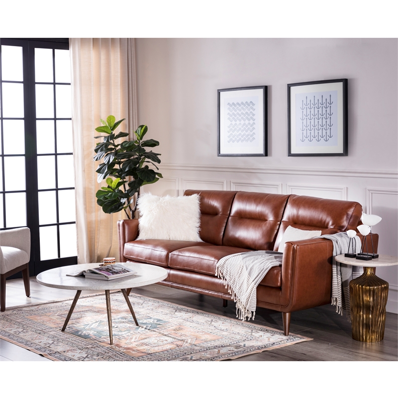 Bowery Hill Mid Century Leather Sofa In, Camel Coloured Leather Sofa