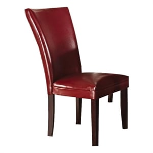 Bowery Hill 41.5&quotH Contemporary Faux Leather Dining Side Chair in Red/Dark Oak