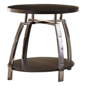 Bowery Hill Round Transitional Nickel End Table in Black Nickel