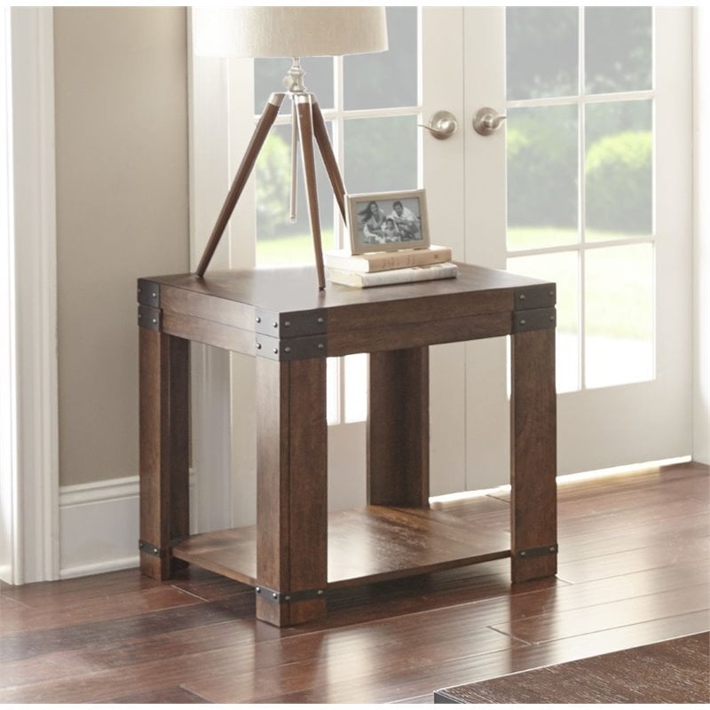 Bowery Hill Modern Square Wood End Table in Medium Cherry