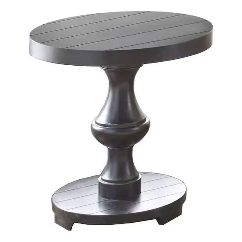 Bowery Hill Wood Ebony Black End Table Round Plank Effect Pedestal Base 22