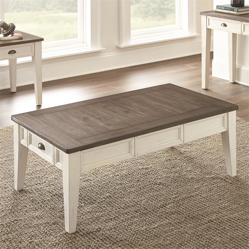 Bowery Hill Storage Coffee Table in Dark Oak and White