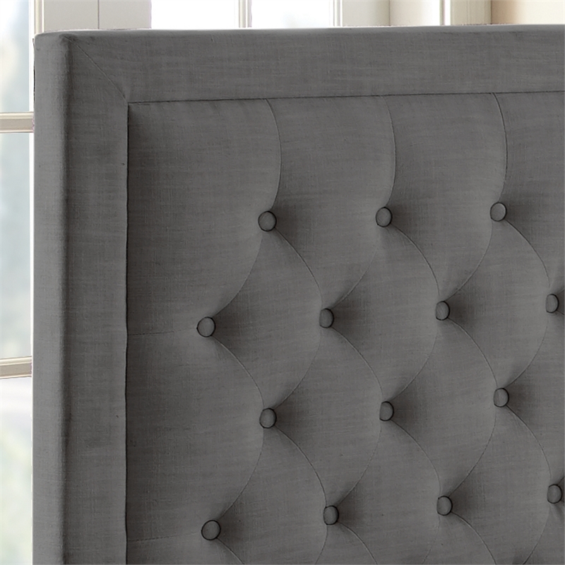 Bowery Hill Tufted King Platform Bed in Gray