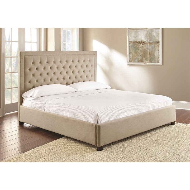 Bowery Hill Transitional Tufted King Platform Bed in Sand