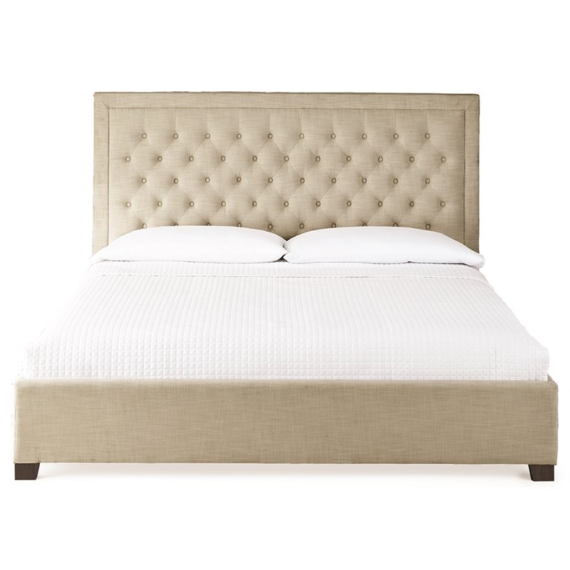Bowery Hill Transitional Tufted King Platform Bed in Sand
