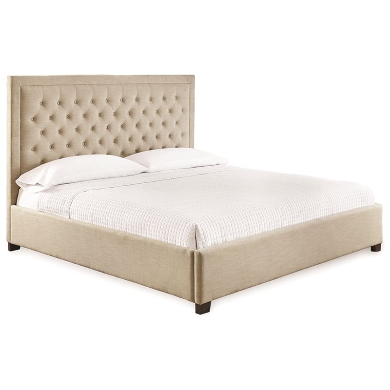 Bowery Hill Transitional Tufted King Platform Bed in Sand