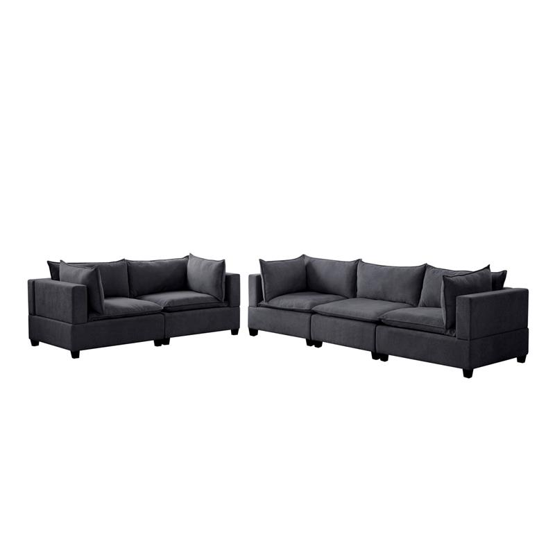 Bowery Hill Fabric Down Feather Sofa Loveseat Set in Dark Gray