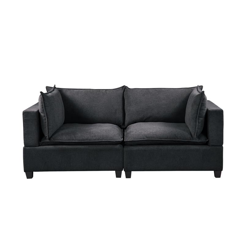 Bowery Hill Fabric Down Feather Sofa Loveseat Set in Dark Gray