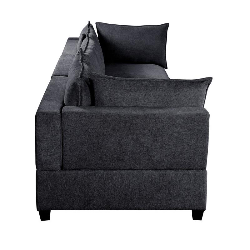Bowery Hill Fabric Down Feather Sofa Loveseat Set in Dark Gray