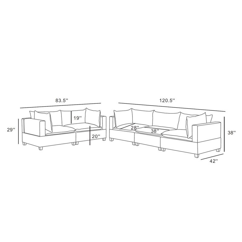Bowery Hill Fabric Down Feather Sofa Loveseat Set in Dark Gray