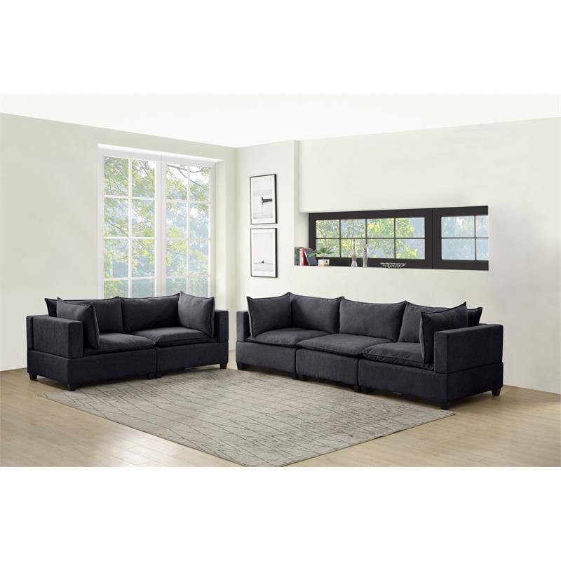 Bowery Hill Fabric Down Feather Sofa Loveseat Set in Dark Gray