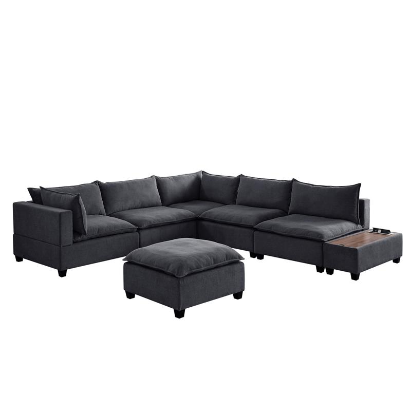 BOWERY HILL 7 Piece Sectional Sofa with USB Storage Console in Dark Gray