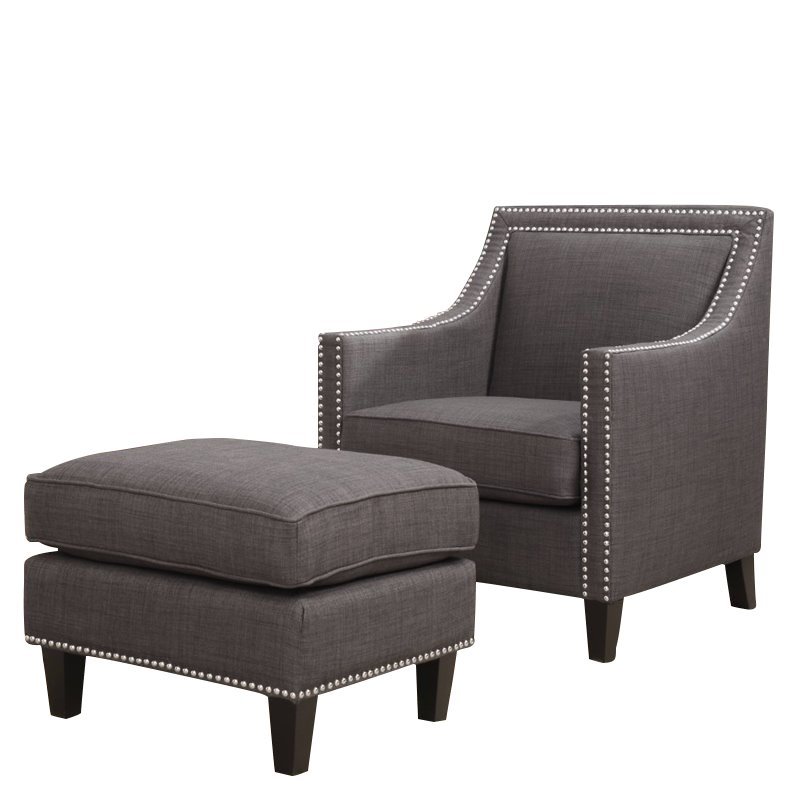 Bowery Hill Chair WIth Ottoman in Charcoal Gray