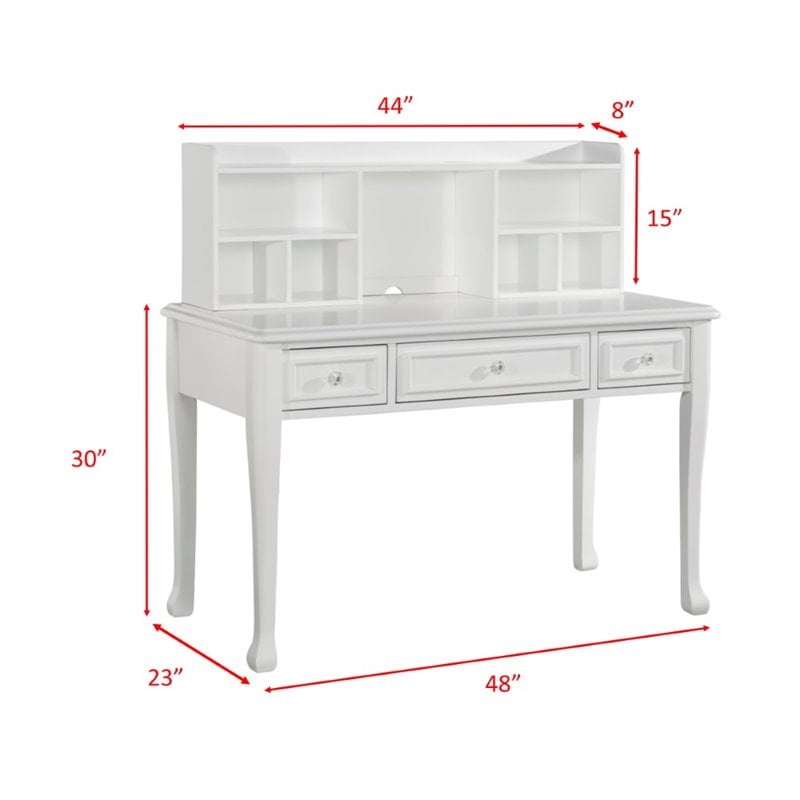 Bowery Hill Solid Wood 3-Drawers Writing Desk with Hutch in Crisp White