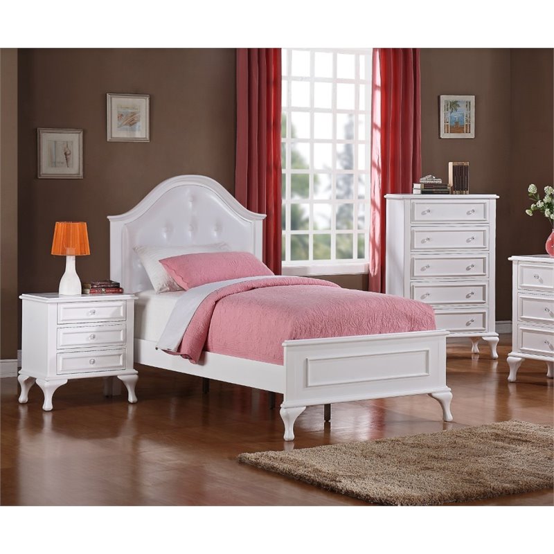 Bowery Hill Button Tufted Faux Leather 3 Piece Full Kids Bedroom Set in White