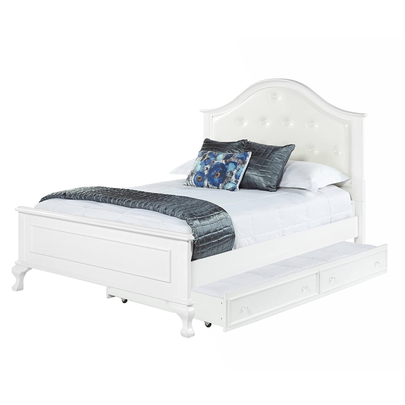 Bowery Hill Faux Leather Upholstered Full Bed with Trundle in White