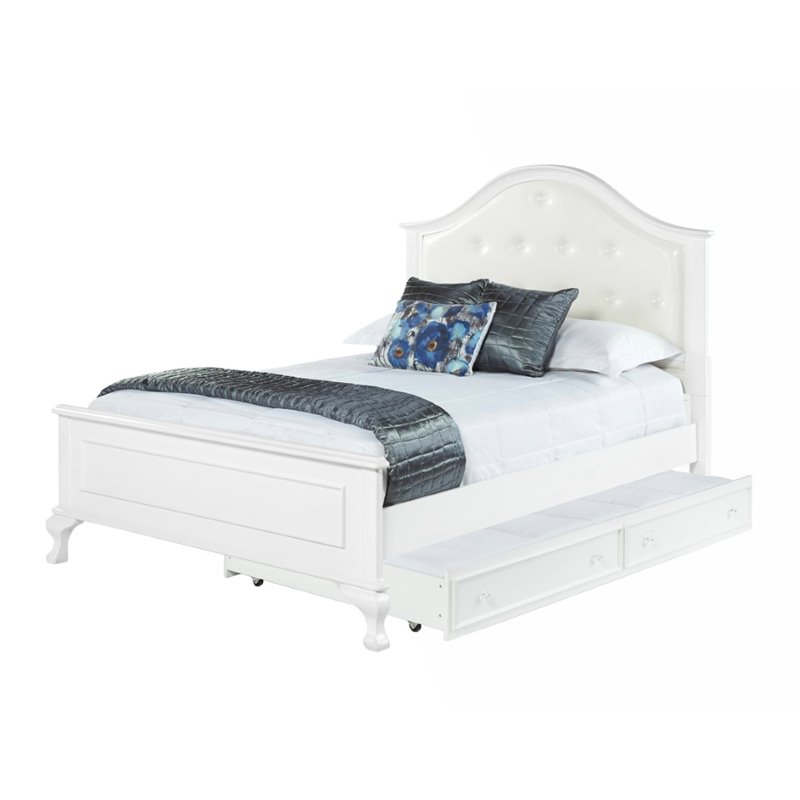 Bowery Hill Button Tufted Faux Leather 5 Piece Full Bedroom Set in White