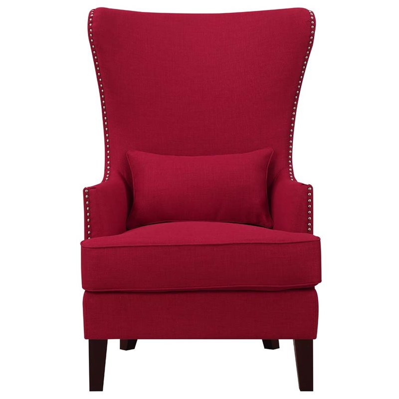 Bowery Hill Polyester Upholstered Accent Chair with Nailhead Trim in Berry