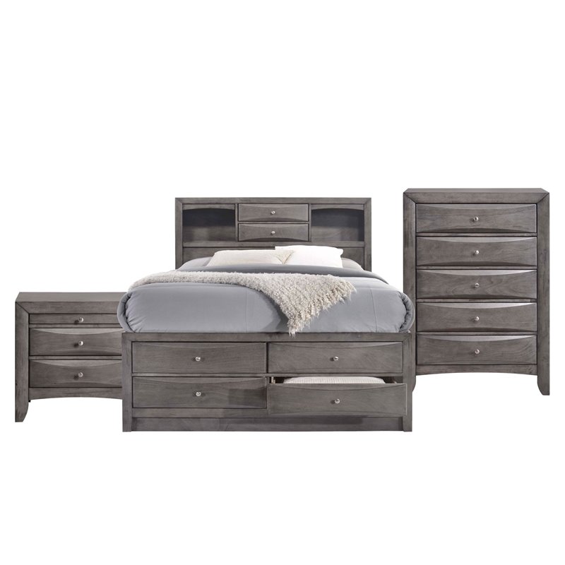 Bowery Hill Queen 3 Piece Bedroom Set in Gray