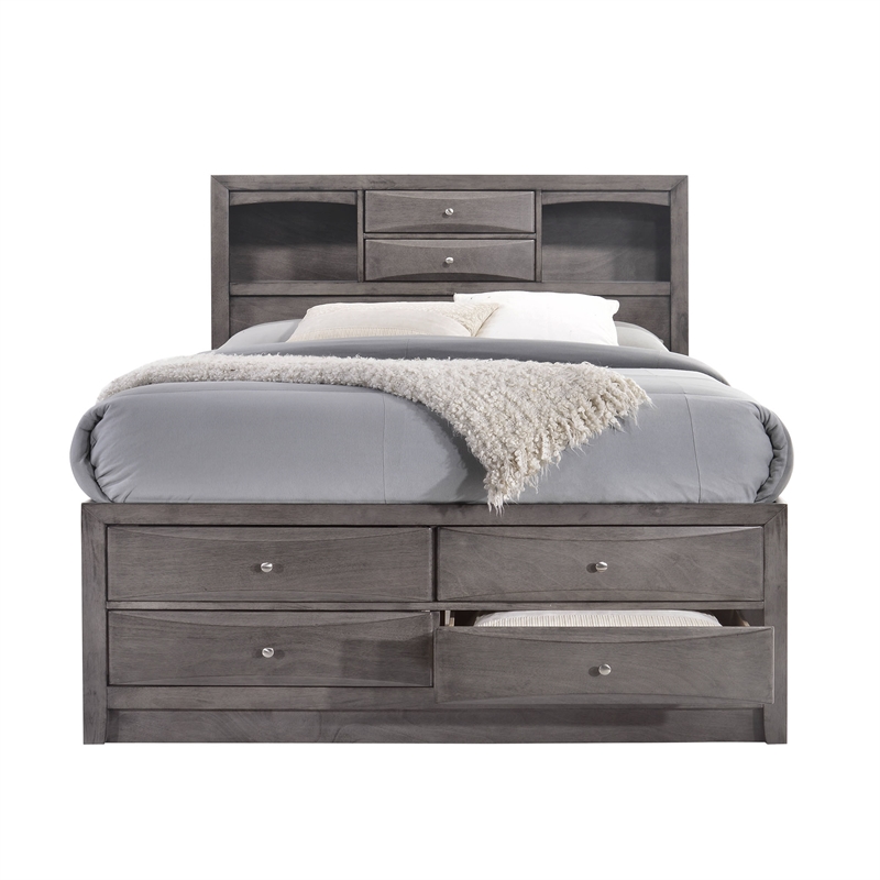 Bowery Hill Queen 6 Piece Bedroom Set in Gray