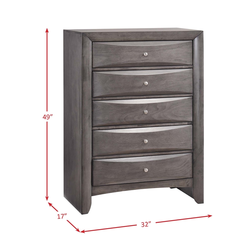 Bowery Hill Queen 6 Piece Bedroom Set in Gray