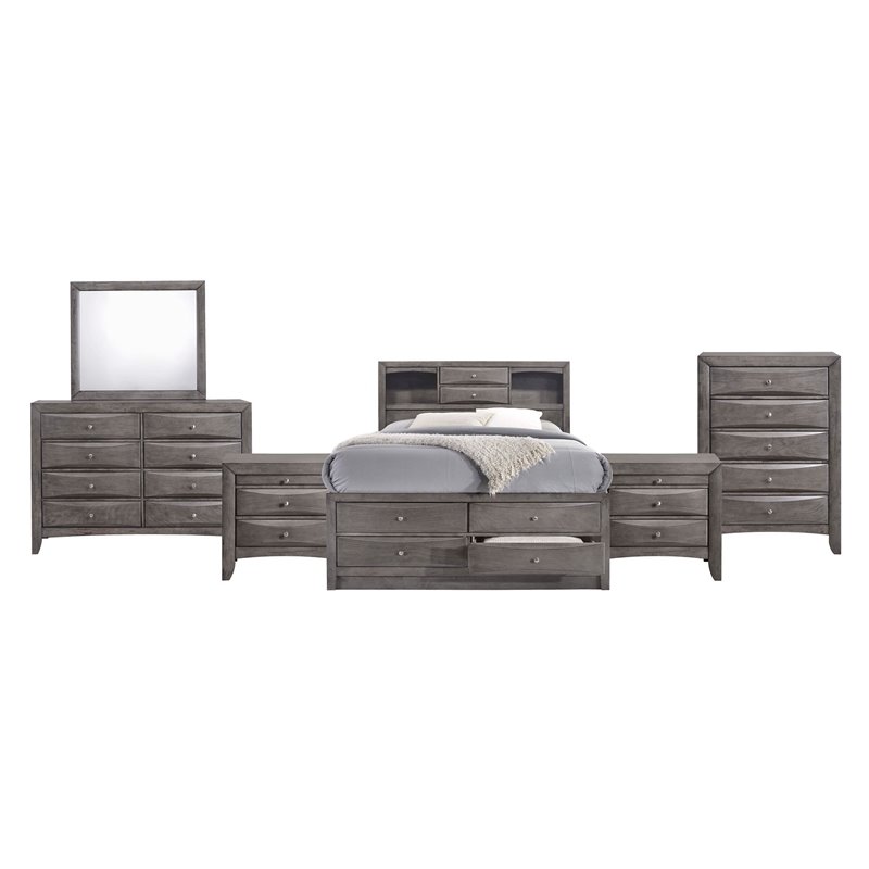 Bowery Hill Queen 6 Piece Bedroom Set in Gray