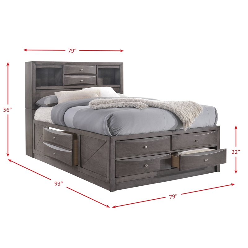 Bowery Hill Solid Wood 3 Piece King Bedroom Set in Gray