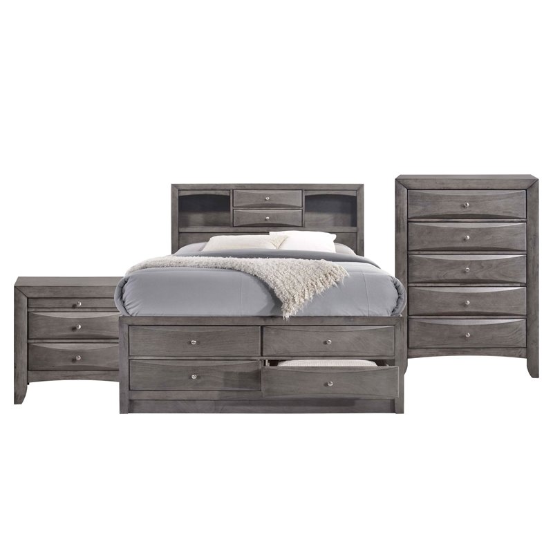 Bowery Hill Solid Wood 3 Piece King Bedroom Set in Gray
