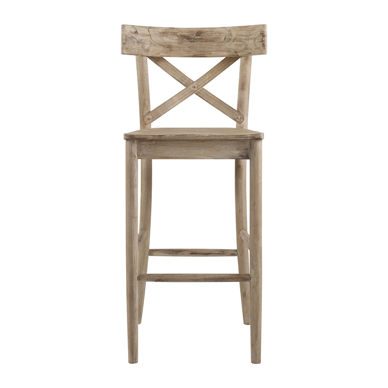 Bowery Hill Wood Brown Bar Stool Chair Square Footrest 43.5