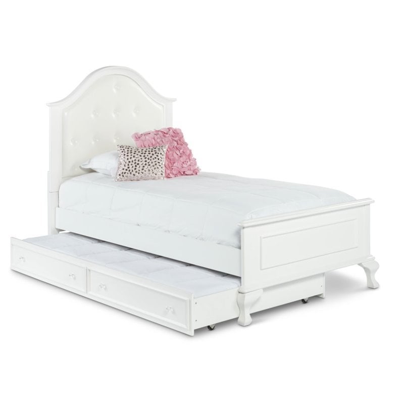 Bowery Hill Faux Leather Upholstered Twin Bed with Trundle in White