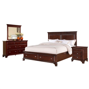 Bowery Hill Solid Pine Wood 4-Piece King Bedroom Set in Cherry