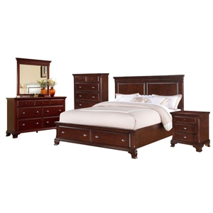 Bowery Hill Solid Pine Wood 5-Piece King Bedroom Set in Cherry
