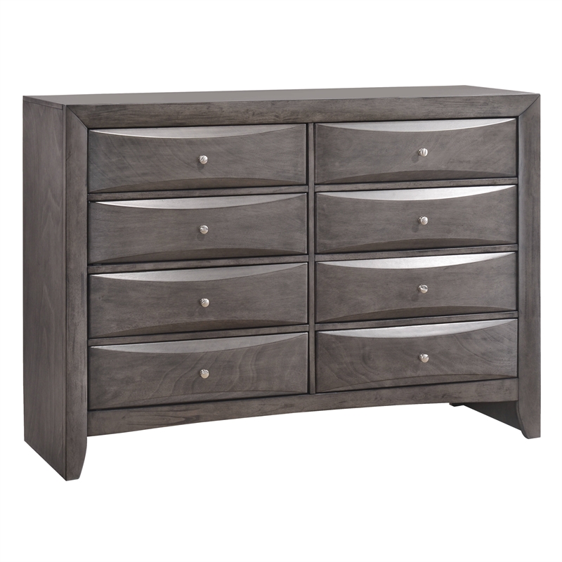 Bowery Hill 8-Drawers Bedroom Dresser in Gray/Silver Knobs