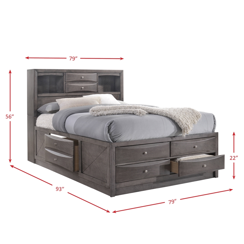 Bowery Hill Solid Wood King Bed with Storage in Gray