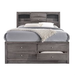 Bowery Hill Solid Wood King Bed with Storage in Gray