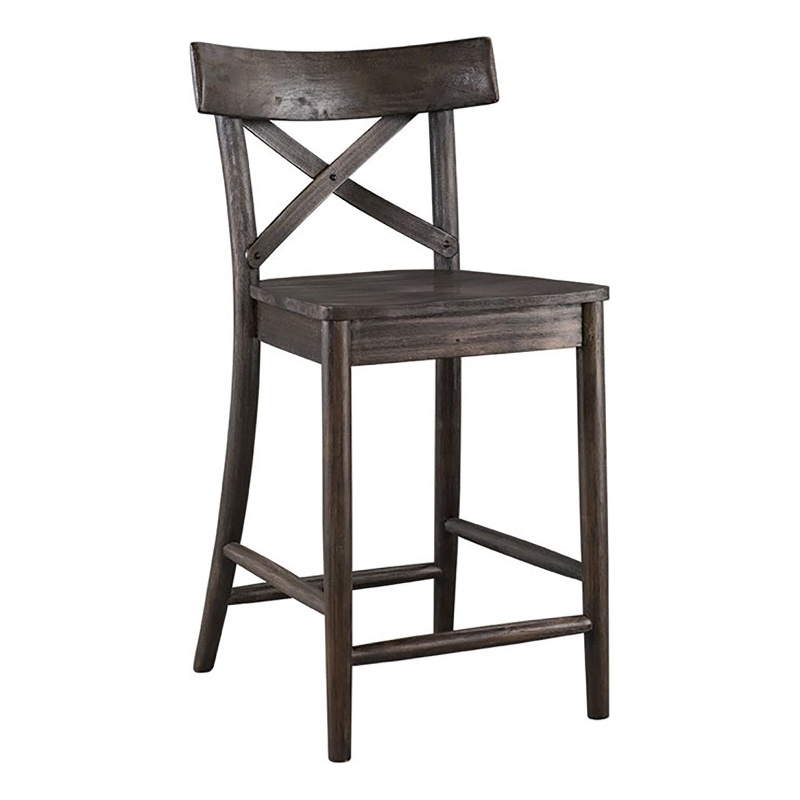 Bowery Hill Solid Wood Dark Brown Counter Stool Rectangular X-Back 39