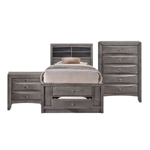 bowery hill twin storage 3 piece bedroom set in gray