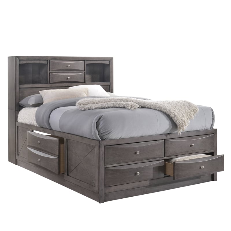 Bowery Hill Queen Storage 4 Piece Bedroom Set in Gray