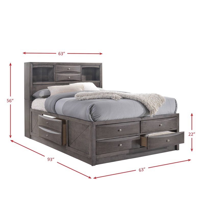 Bowery Hill Queen Storage 4 Piece Bedroom Set in Gray