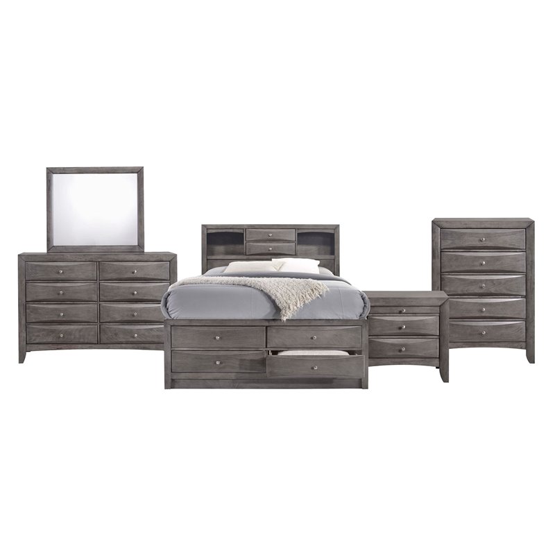 Bowery Hill Queen Storage 5 Piece Bedroom Set in Gray