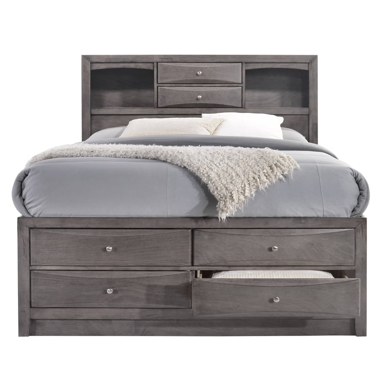 Bowery Hill King Storage 5 Piece Bedroom Set in Gray