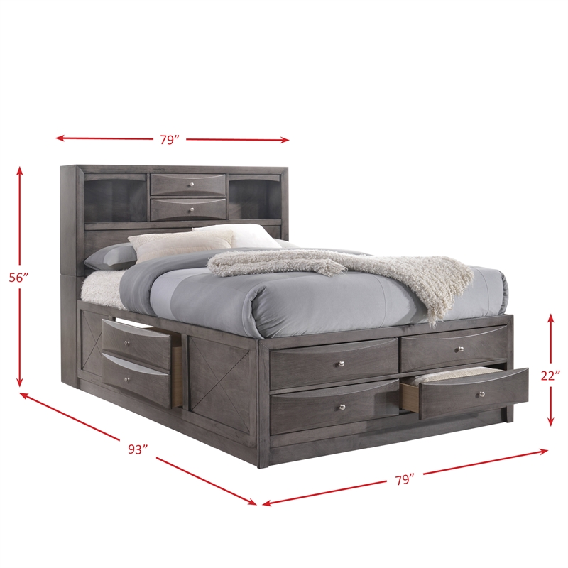 Bowery Hill King Storage 6 Piece Bedroom Set in Gray