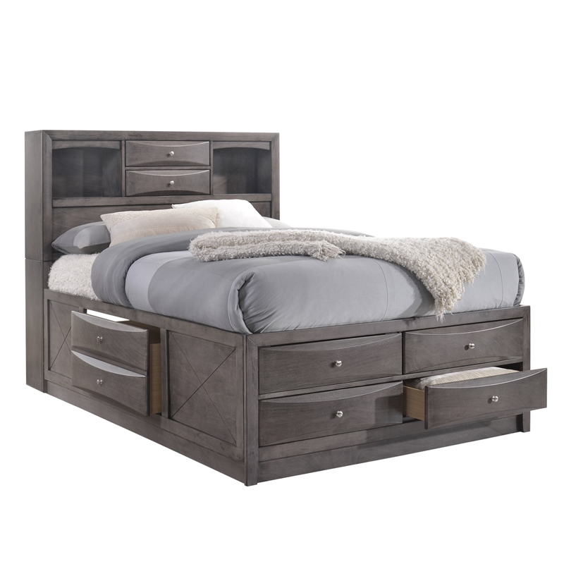 Bowery Hill King Storage 6 Piece Bedroom Set in Gray