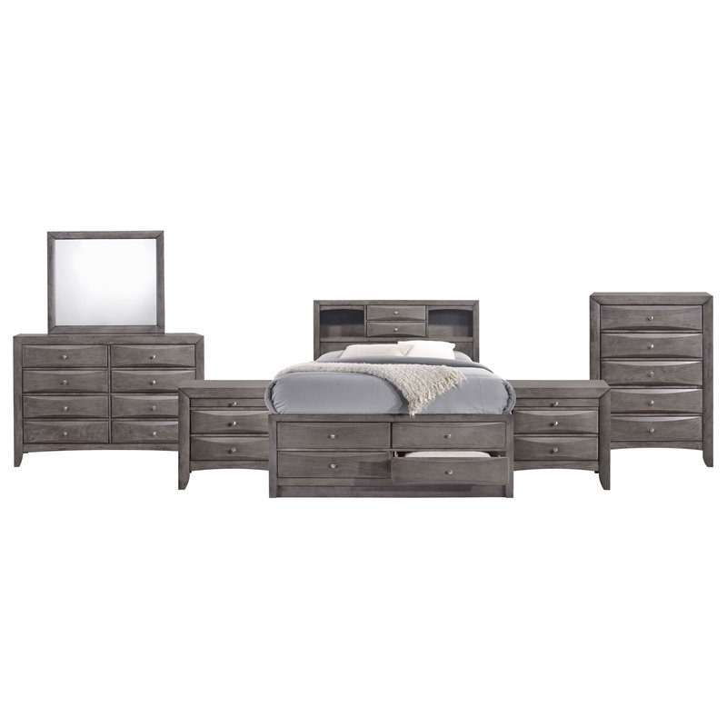 Bowery Hill King Storage 6 Piece Bedroom Set in Gray