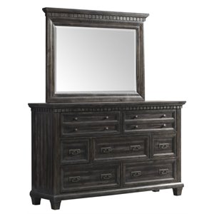 bowery hill wood 7-drawers bedroom dresser with mirror set in smokey gray oak