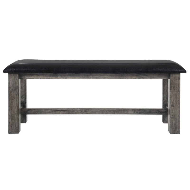 Bowery Hill Faux Leather Dining Bench in Gray Oak